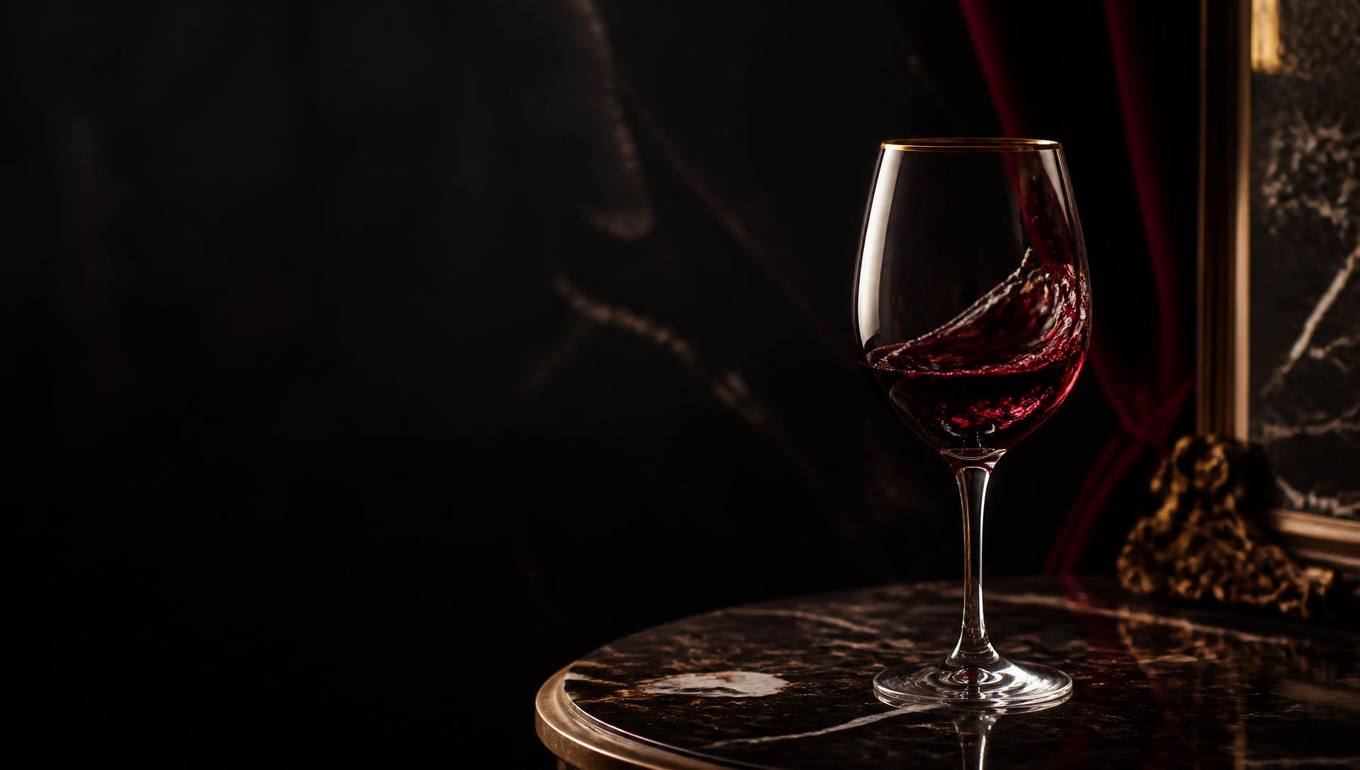Red wine swirling in a crystal glass